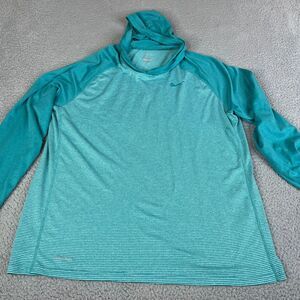 Nike Sweatshirt Women XL Teal Stripe Dri-FIT Hoodie Pullover Sweater Lightweight